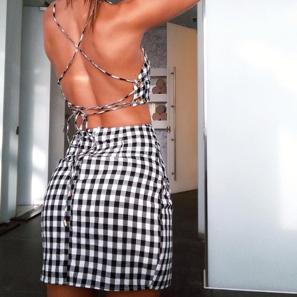 Gingham Lace Up Top & Skirt Set - Picture 5 of 7